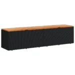 Garden Storage Box - Poly Rattan - Acacia Wood - Black - 220 x 50 x 54cm