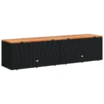 Garden Storage Box - Poly Rattan - Acacia Wood - Black - 220 x 50 x 54cm