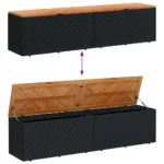 Garden Storage Box - Poly Rattan - Acacia Wood - Black - 220 x 50 x 54cm